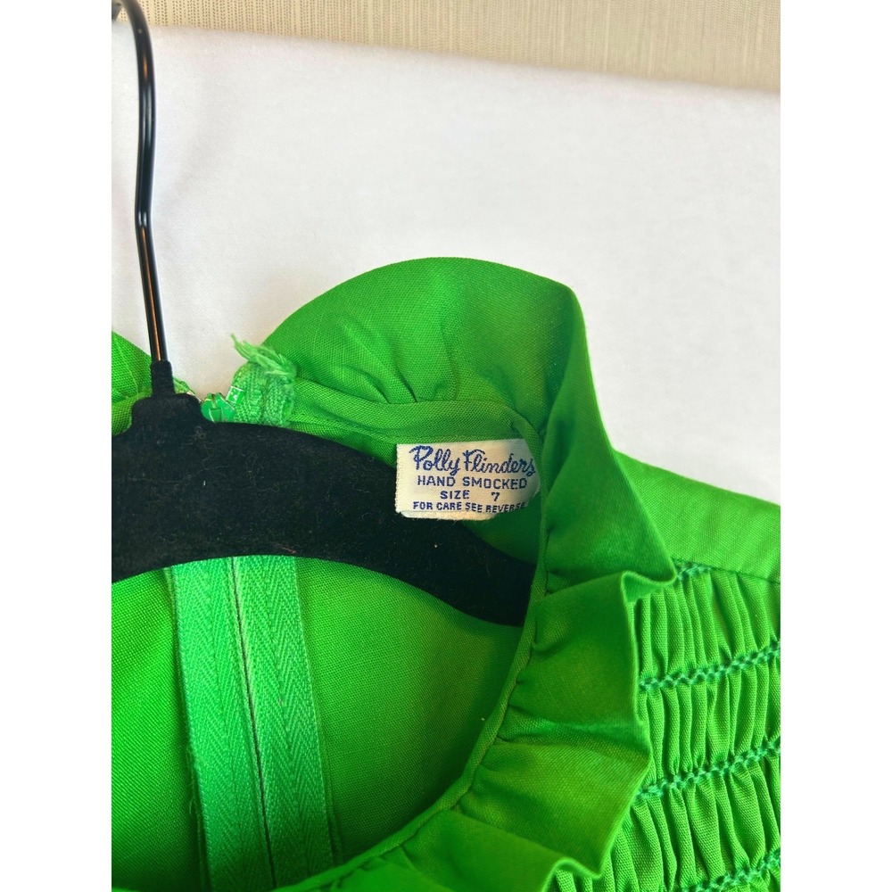 Vintage Polly Flinders Girls Green Hand Smocked Dress Ric Rac Embroidered Size 7 - Picture 3 of 7